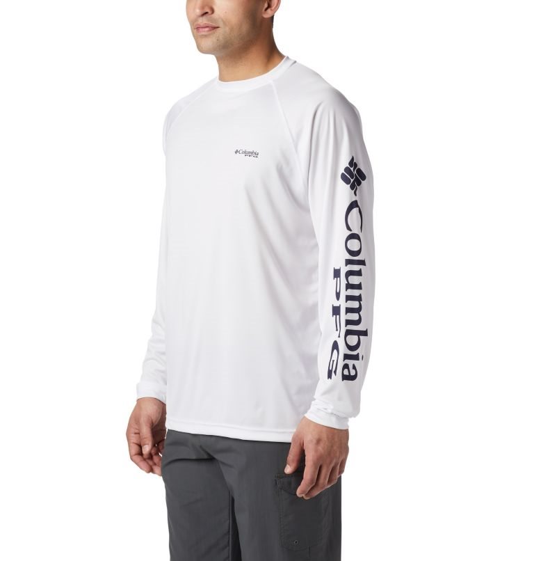 Men's Columbia PFG Terminal Tackle Long Sleeve Sweatshirts White | CA-SA051