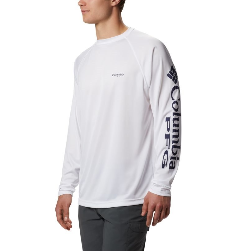 Men\'s Columbia PFG Terminal Tackle Long Sleeve Sweatshirts White | CA-SA051