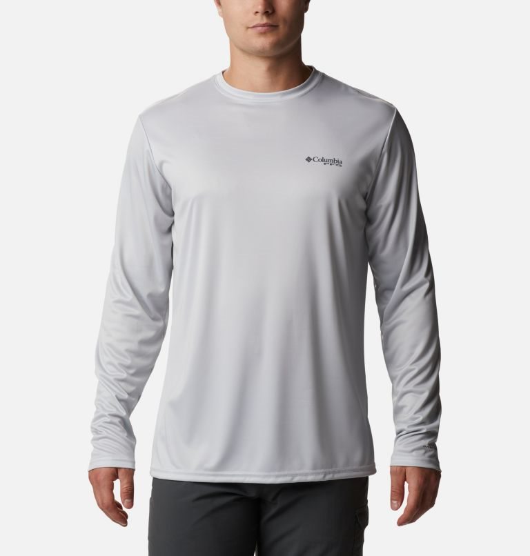 Men's Columbia PFG Terminal Tackle State Triangle Long Sleeve Sweatshirts Light Grey | CA-C4L6A