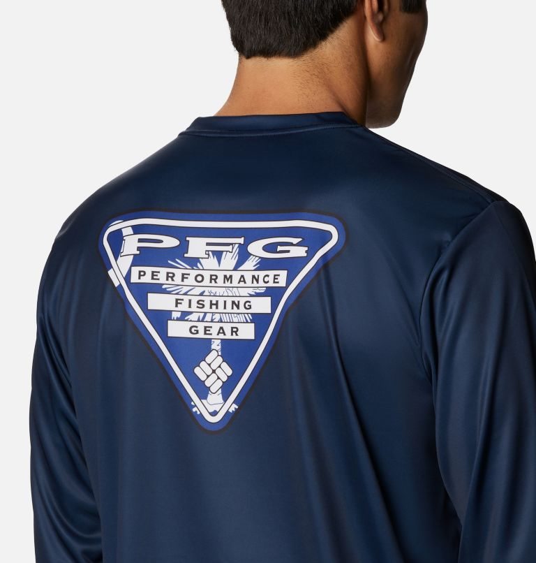 Men's Columbia PFG Terminal Tackle State Triangle Long Sleeve Sweatshirts Navy | CA-I561C