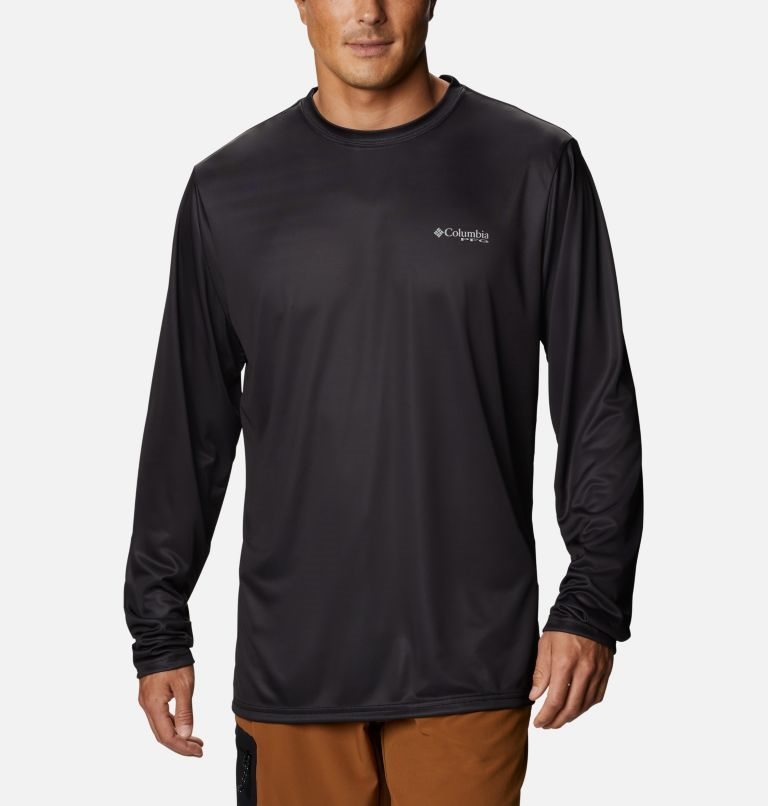 Men's Columbia PFG Terminal Tackle State Triangle Long Sleeve Sweatshirts Black | CA-O5806