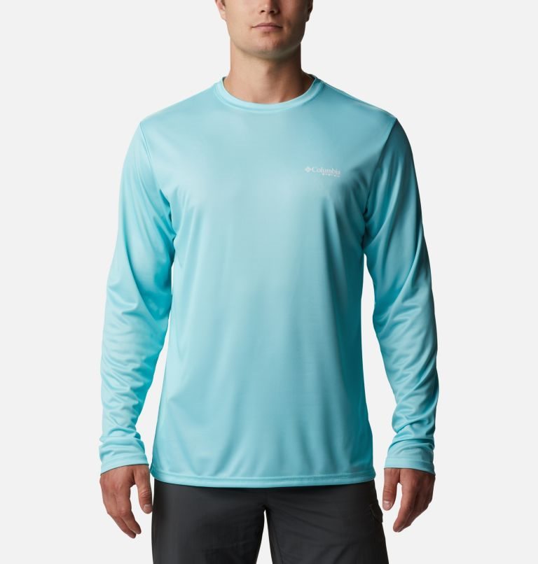 Men's Columbia PFG Terminal Tackle State Triangle Long Sleeve Sweatshirts Turquoise | CA-OLC13