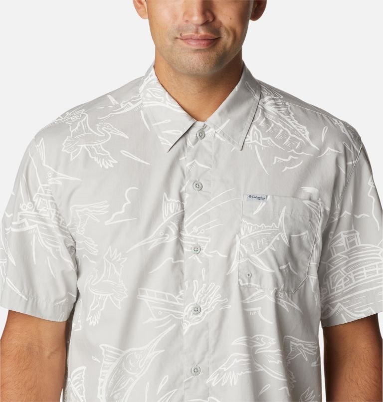 Men's Columbia PFG Trollers Best Short Sleeve Shirts Light Grey | CA-Z684C