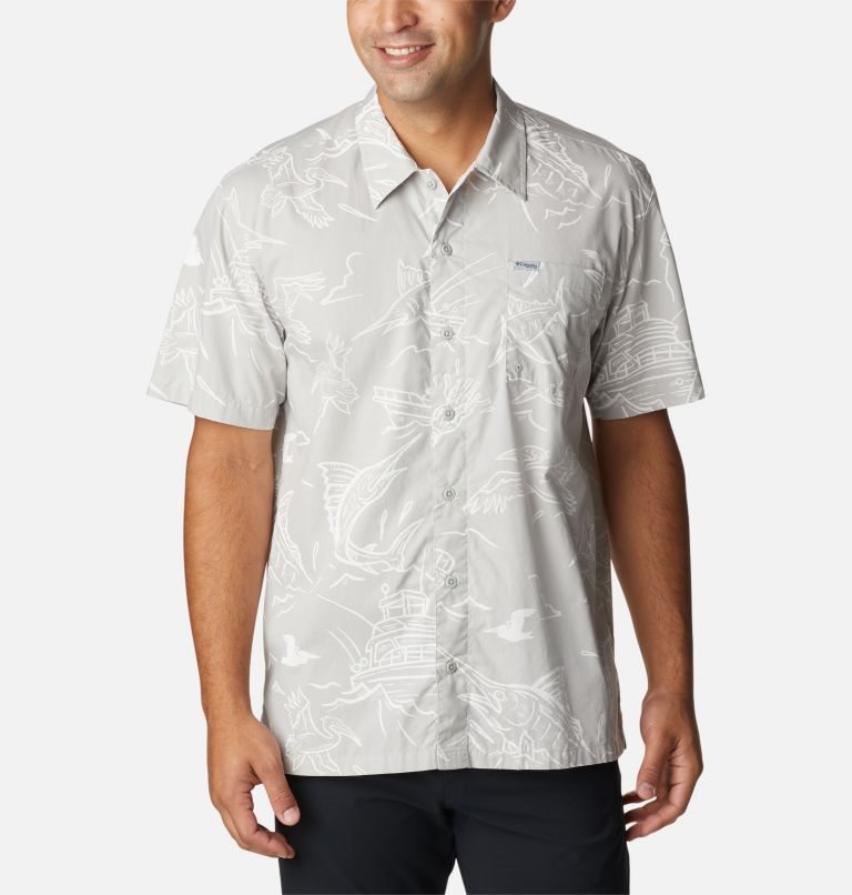 Men\'s Columbia PFG Trollers Best Short Sleeve Shirts Light Grey | CA-Z684C