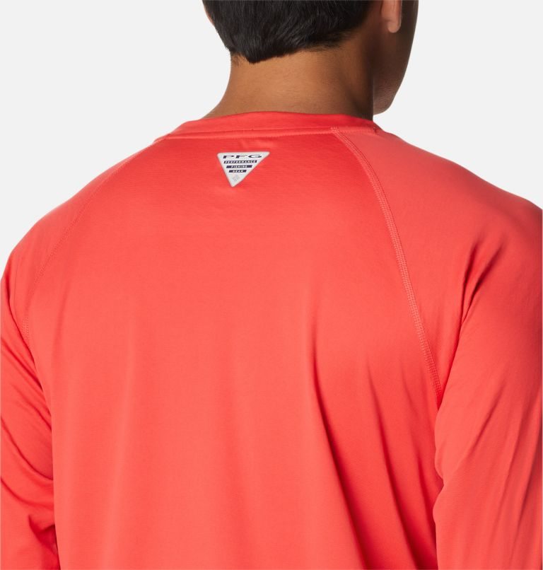 Men's Columbia PFG Zero Rules Ice Long Sleeve Sweatshirts Red | CA-T351L