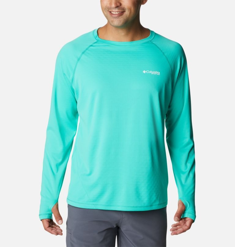 Men\'s Columbia PFG Zero Rules Ice Long Sleeve Sweatshirts Turquoise | CA-U0C34