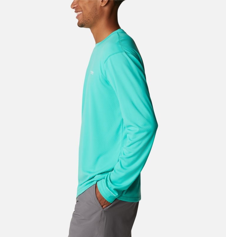 Men's Columbia PFG Zero Rules Long Sleeve Sweatshirts Turquoise | CA-C4L05