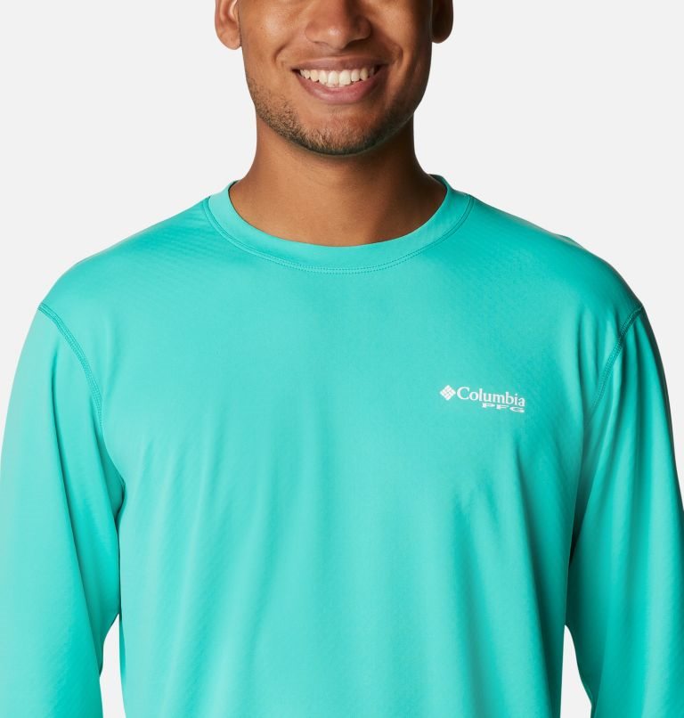 Men's Columbia PFG Zero Rules Long Sleeve Sweatshirts Turquoise | CA-C4L05