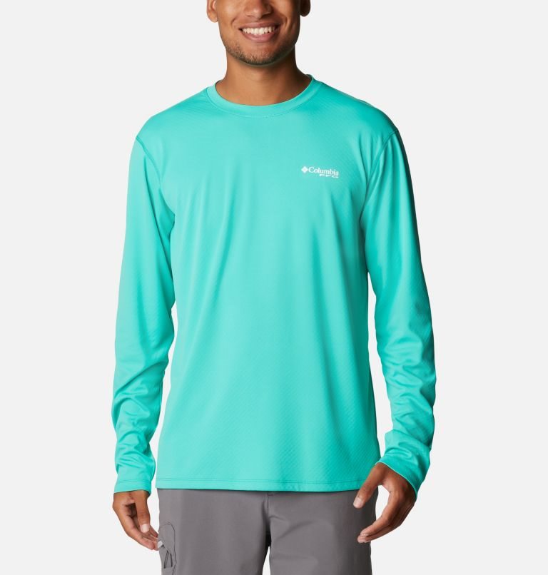 Men\'s Columbia PFG Zero Rules Long Sleeve Sweatshirts Turquoise | CA-C4L05