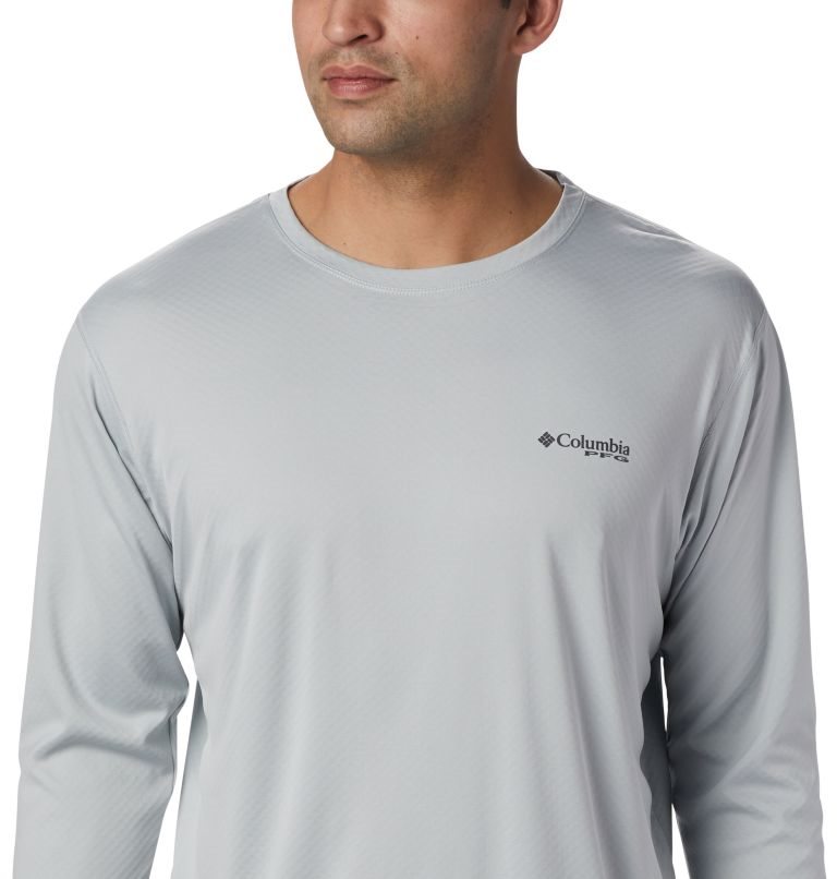 Men's Columbia PFG Zero Rules Long Sleeve Sweatshirts Light Grey | CA-ZC81L