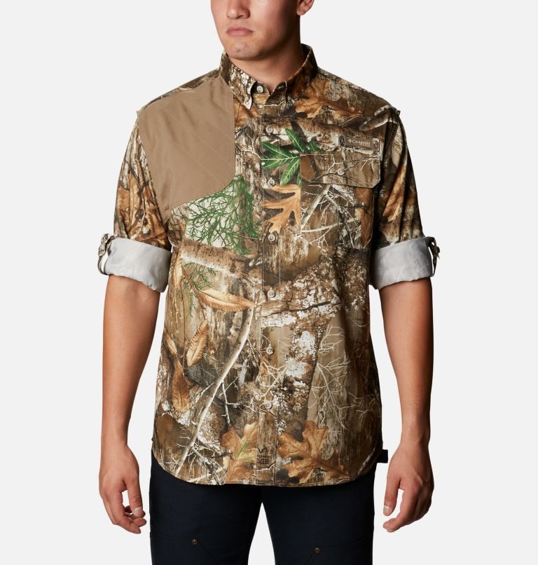 Men's Columbia PHG Blood and Guts Shooting Shirts Olive | CA-LCA31