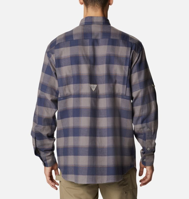 Men's Columbia PHG Sharptail Flannel Shirts Grey / Navy | CA-S1804