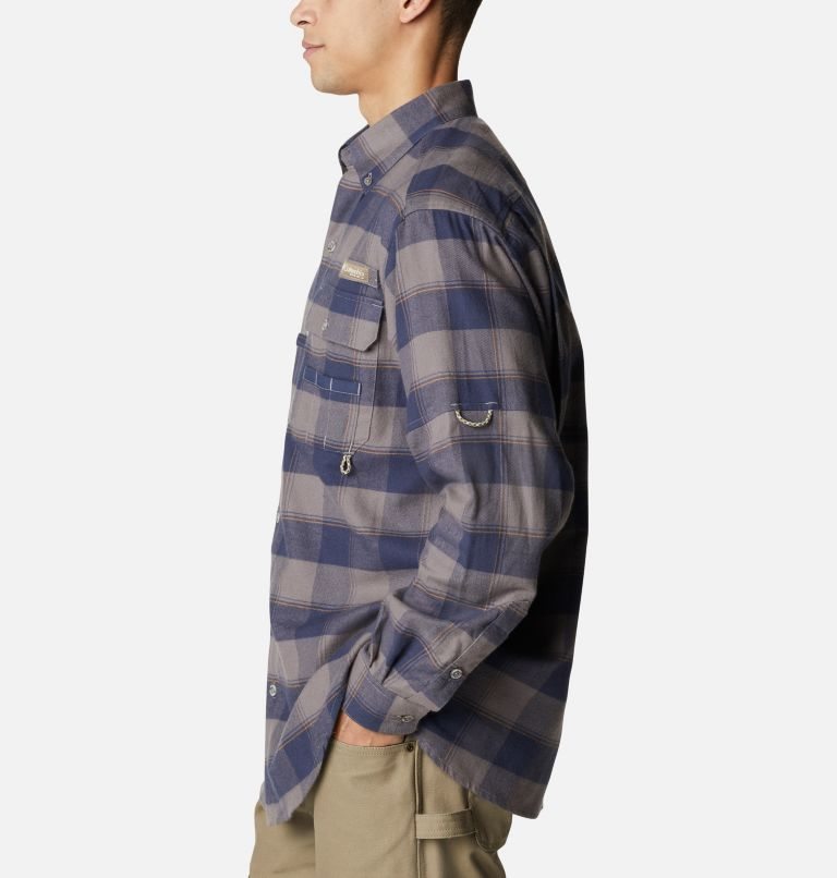 Men's Columbia PHG Sharptail Flannel Shirts Grey / Navy | CA-S1804