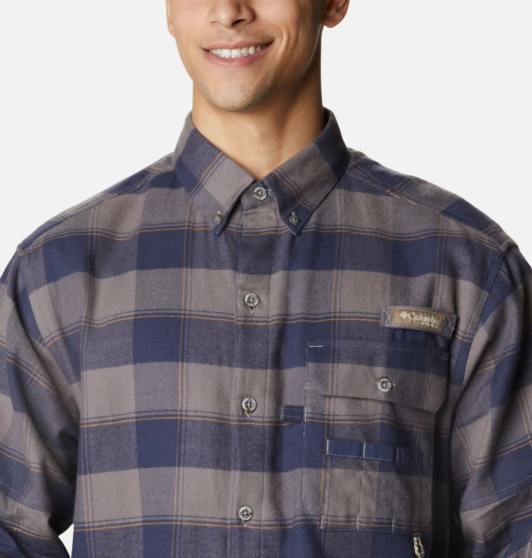 Men's Columbia PHG Sharptail Flannel Shirts Grey / Navy | CA-S1804