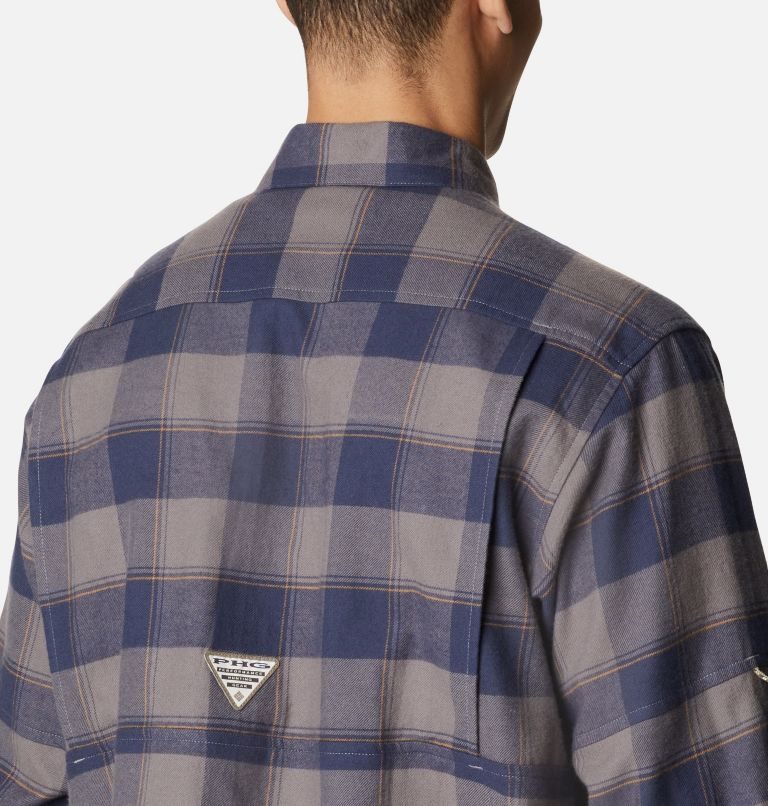 Men's Columbia PHG Sharptail Flannel Shirts Grey / Navy | CA-S1804