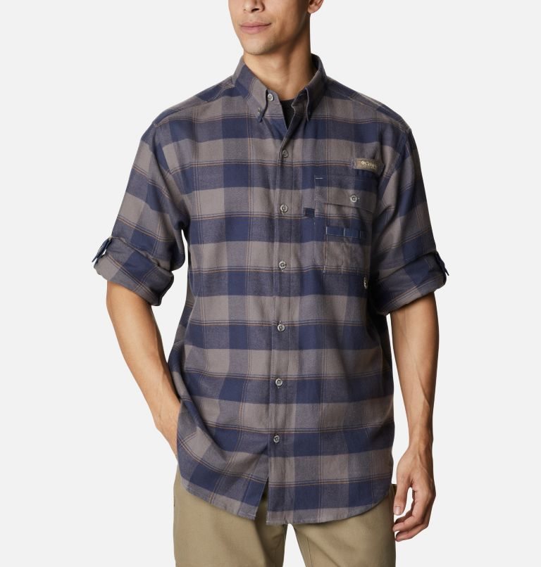 Men's Columbia PHG Sharptail Flannel Shirts Grey / Navy | CA-S1804