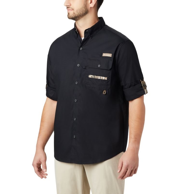 Men's Columbia PHG Sharptail Long Sleeve Shirts Black | CA-B60AL