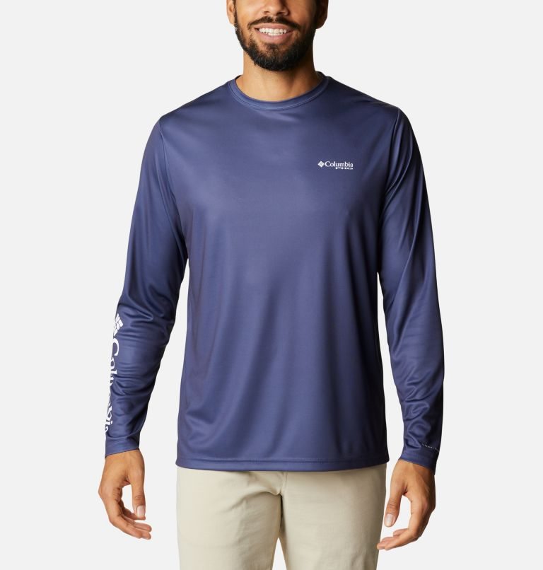 Men's Columbia PHG Terminal Shot Utility Graphic Long Sleeve Sweatshirts Navy | CA-D401L