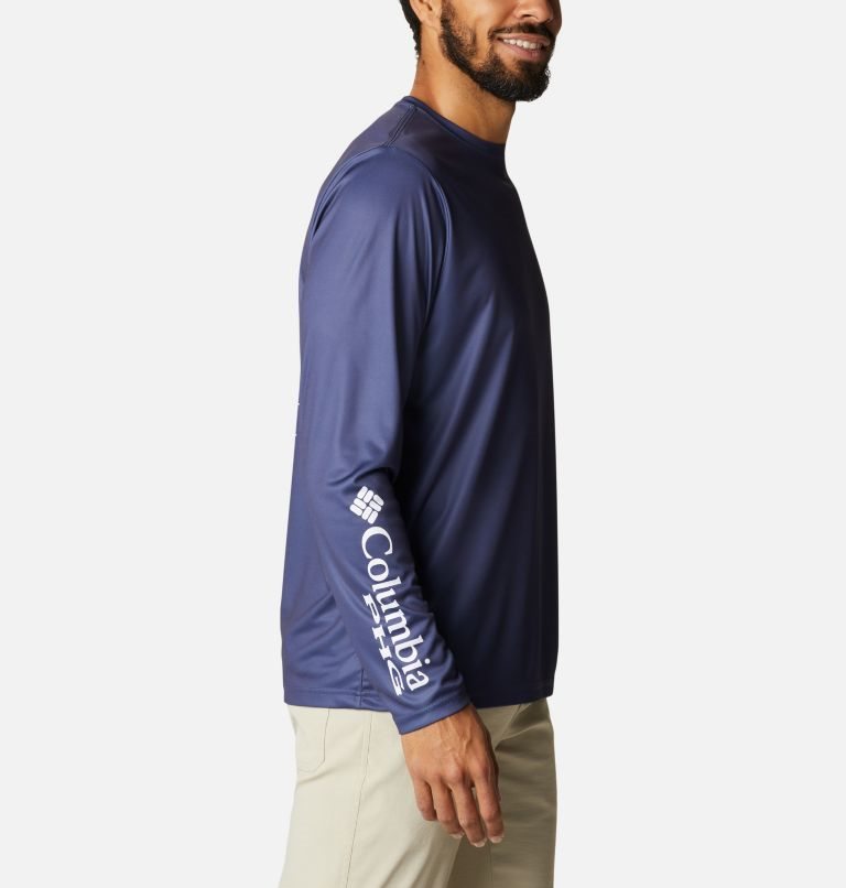 Men's Columbia PHG Terminal Shot Utility Graphic Long Sleeve Sweatshirts Navy | CA-D401L