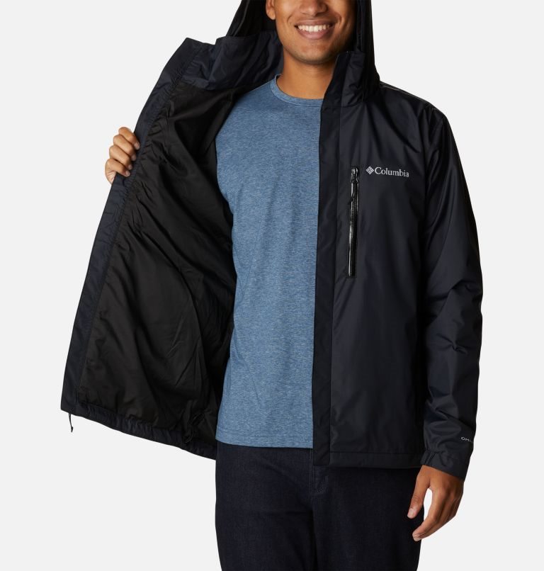 Men's Columbia Peak to Sea Rain Jackets Black | CA-M561C