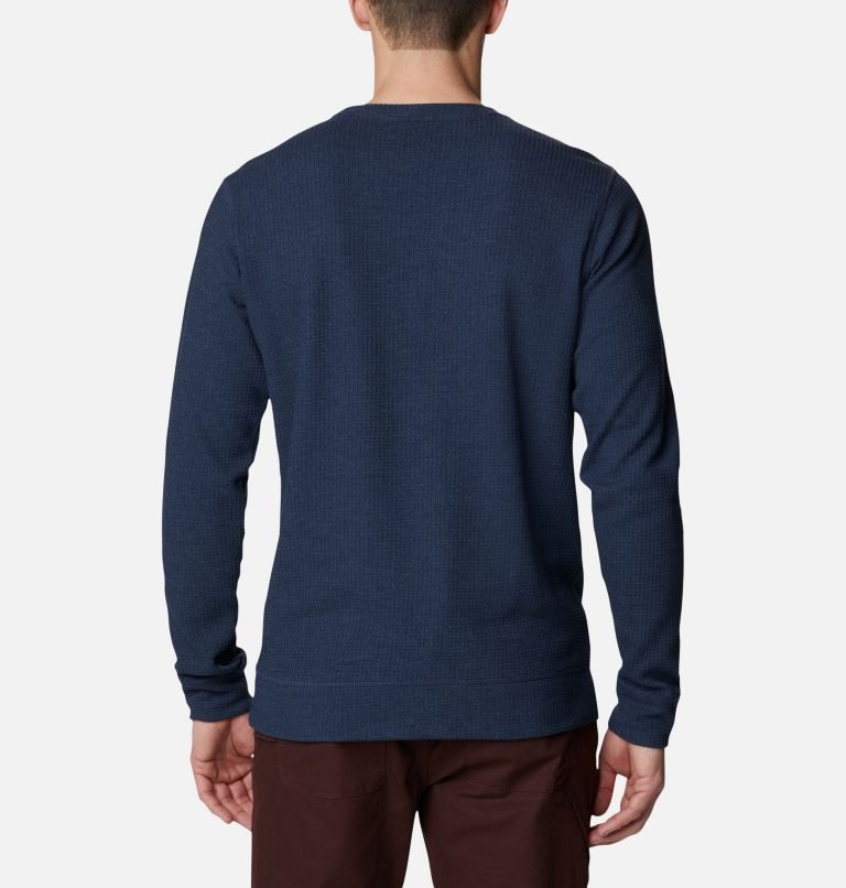 Men's Columbia Pine Peak Waffle Long Sleeve Crew Sweatshirts Navy | CA-C6A31