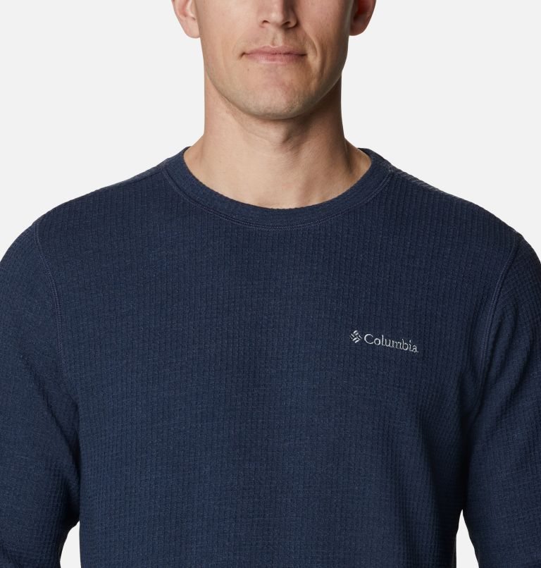 Men's Columbia Pine Peak Waffle Long Sleeve Crew Sweatshirts Navy | CA-C6A31