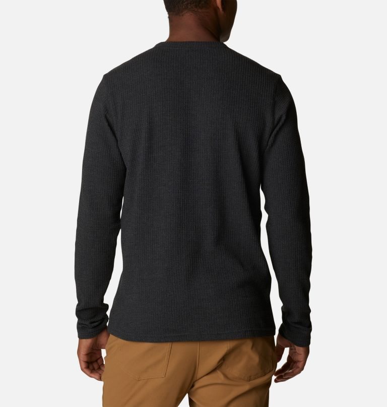 Men's Columbia Pine Peak Waffle Long Sleeve Henley Sweatshirts Black | CA-CA638