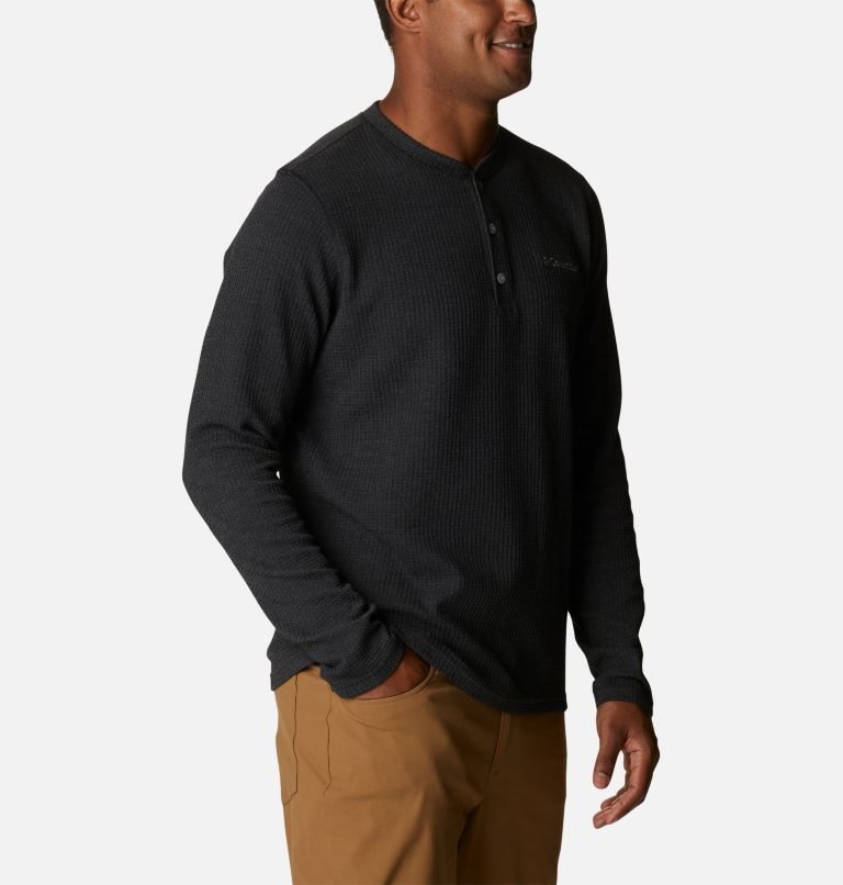 Men's Columbia Pine Peak Waffle Long Sleeve Henley Sweatshirts Black | CA-CA638