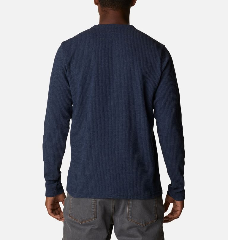 Men's Columbia Pine Peak Waffle Long Sleeve Henley Sweatshirts Navy | CA-OA61C