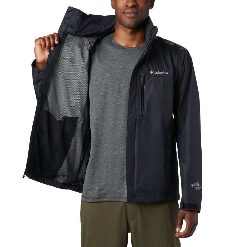 Men's Columbia Pouration Rain Jackets Black | CA-S18CA