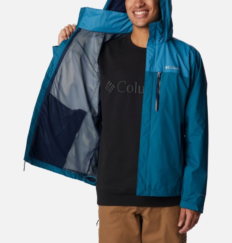 Men's Columbia Pouration Rain Jackets Turquoise | CA-S3408