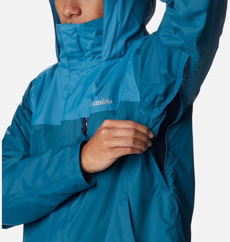 Men's Columbia Pouration Rain Jackets Turquoise | CA-S3408