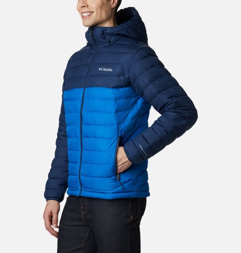 Men's Columbia Powder Lite Hooded Insulated Jackets Navy | CA-B4805