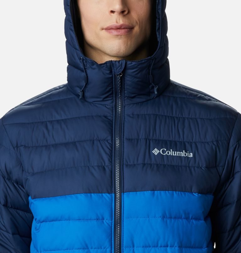 Men's Columbia Powder Lite Hooded Insulated Jackets Navy | CA-B4805