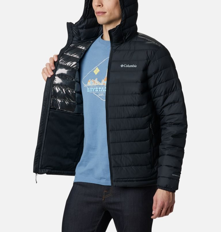 Men's Columbia Powder Lite Hooded Insulated Jackets Black | CA-HL586