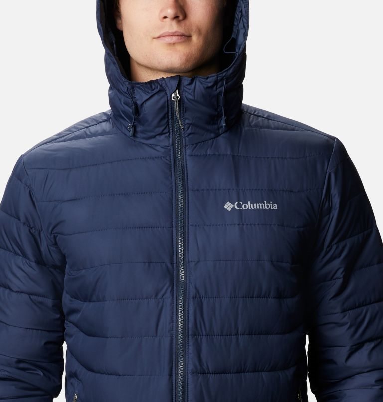 Men's Columbia Powder Lite Hooded Insulated Jackets Navy | CA-I3A1C