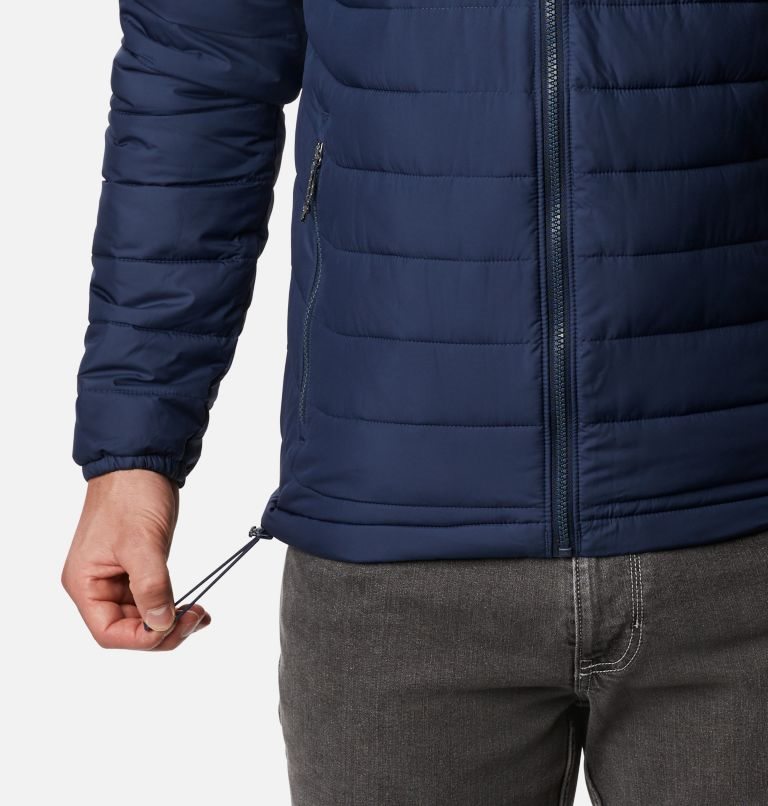 Men's Columbia Powder Lite Hooded Insulated Jackets Navy | CA-I3A1C