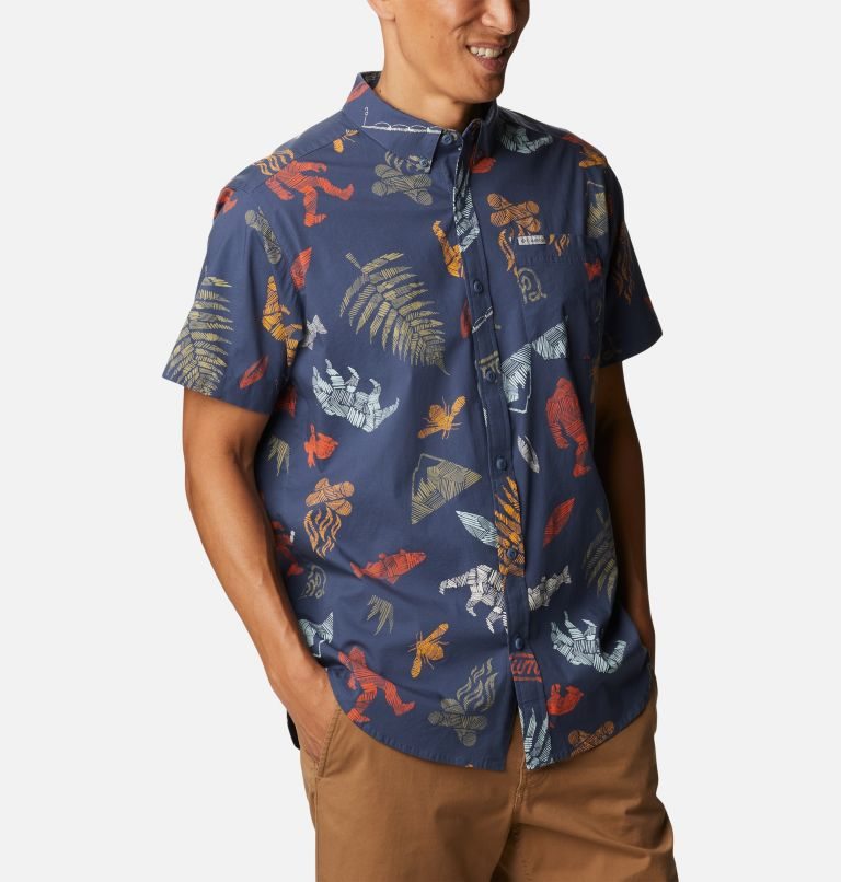 Men's Columbia Rapid Rivers Printed Short Sleeve Shirts Navy | CA-GL4A6