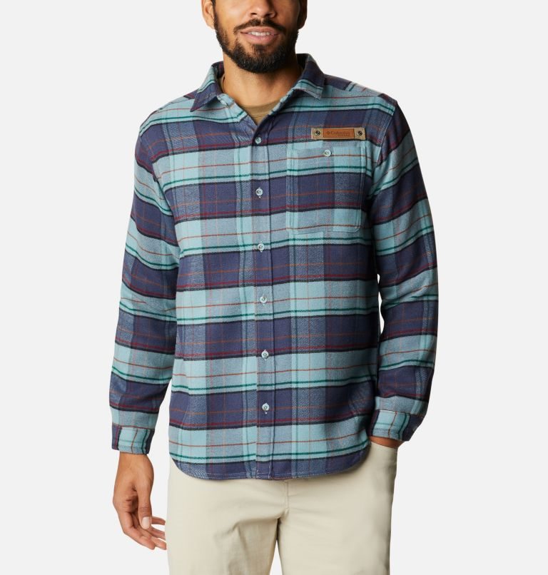 Men\'s Columbia Roughtail Field Heavyweight Flannel Shirts Turquoise / Navy | CA-A0A36