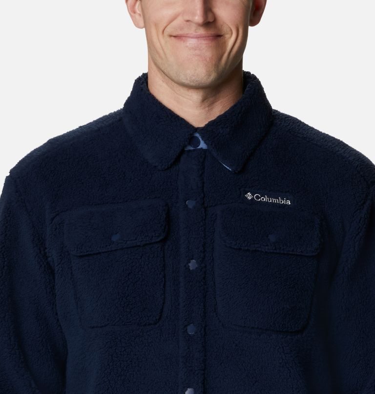 Men's Columbia Rugged Ridge Sherpa Shirts Navy | CA-C1C58