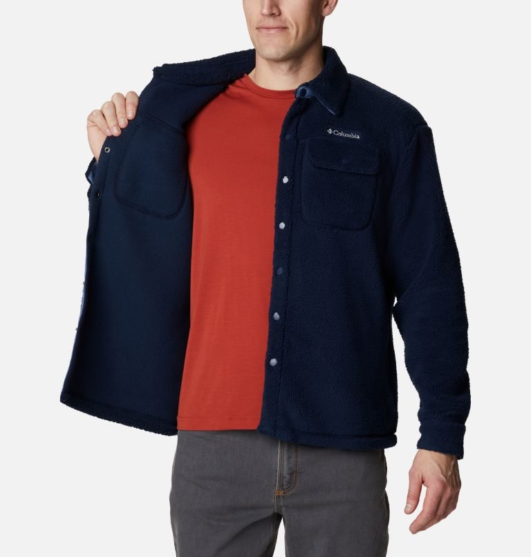 Men's Columbia Rugged Ridge Sherpa Shirts Navy | CA-C1C58