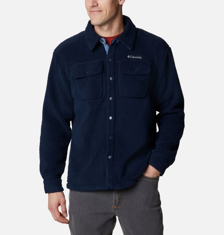 Men's Columbia Rugged Ridge Sherpa Shirts Navy | CA-C1C58