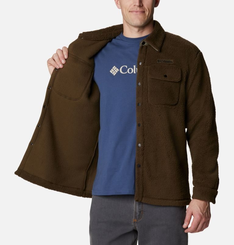 Men's Columbia Rugged Ridge Sherpa Shirts Dark Brown | CA-E50LA