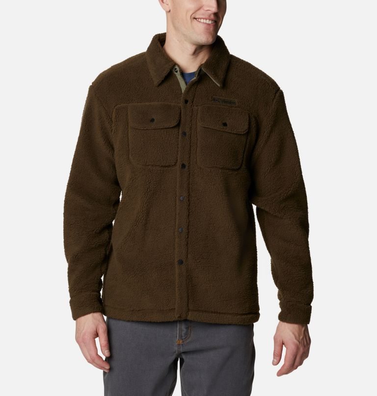 Men's Columbia Rugged Ridge Sherpa Shirts Dark Brown | CA-E50LA