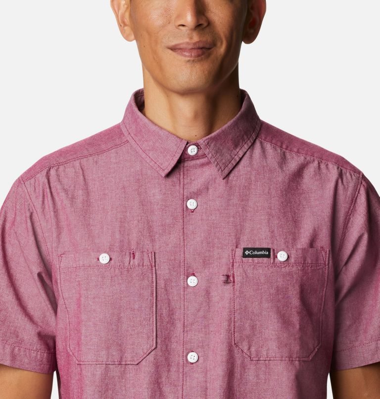 Men's Columbia Scenic Ridge Woven Short Sleeve Shirts Fuchsia | CA-X564A