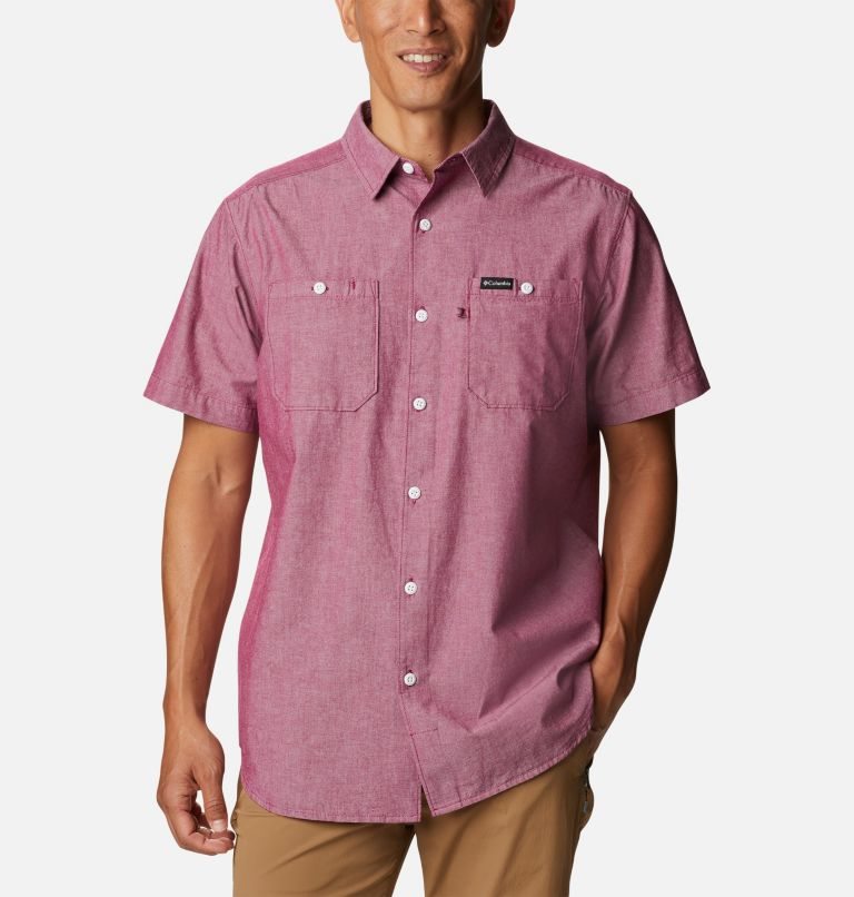 Men\'s Columbia Scenic Ridge Woven Short Sleeve Shirts Fuchsia | CA-X564A