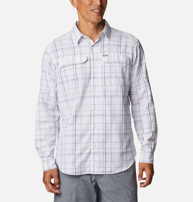 Men\'s Columbia Silver Ridge 2.0 Plaid Long Sleeve Shirts White | CA-D360A