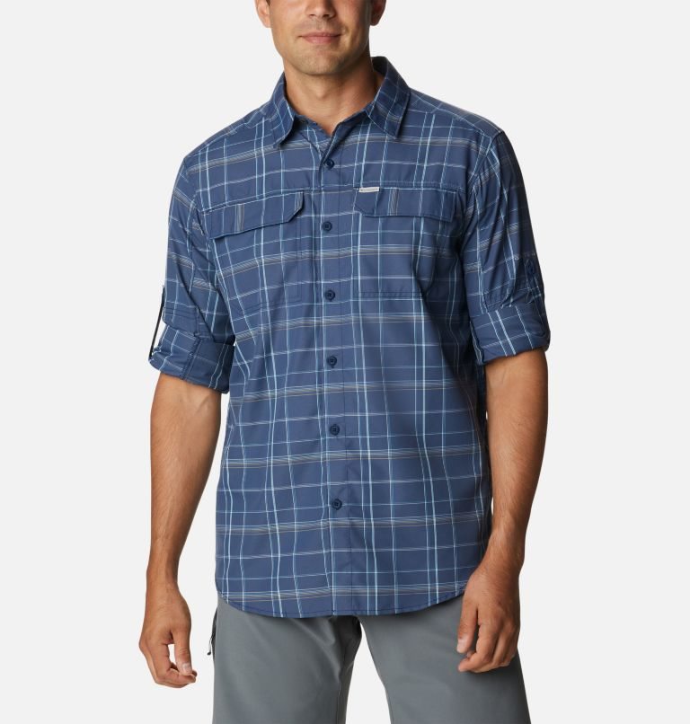 Men's Columbia Silver Ridge 2.0 Plaid Long Sleeve Shirts Navy | CA-IC856