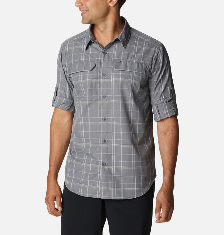 Men's Columbia Silver Ridge 2.0 Plaid Long Sleeve Shirts Grey | CA-O5418