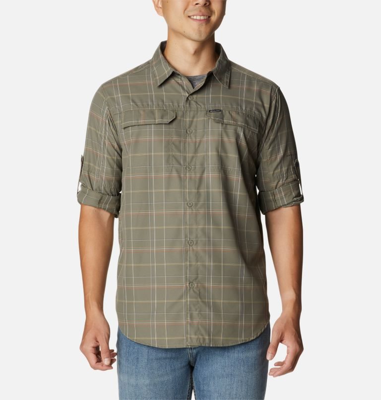 Men's Columbia Silver Ridge 2.0 Plaid Long Sleeve Shirts Olive | CA-Z6L3C